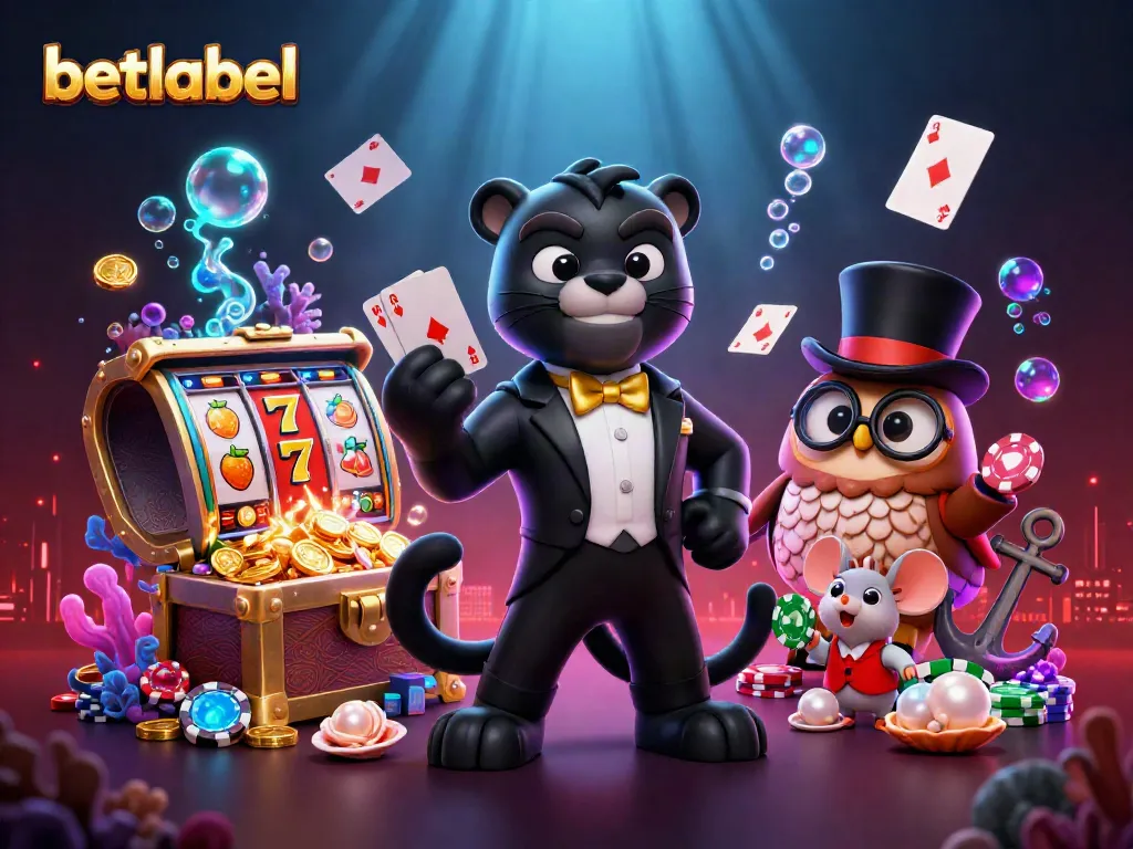 Engage in thrilling slots with betlabel as a stylish panther deals cards, showcasing casino excitement.